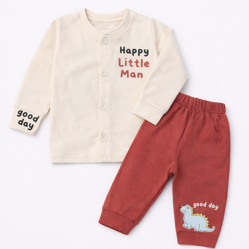 Cucumber Happy Little Man Kids Co-Ord Set – Full Sleeve Cotton Top & Pants - Cutypi