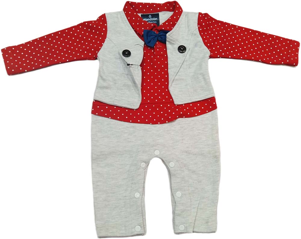 Boys Romper with Bow Tie and Jacket Design - Red