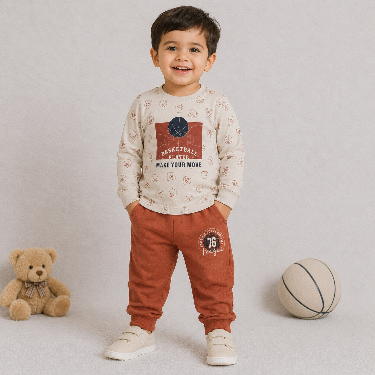 Cucumber Boys Basketball Theme Printed Cotton Clothing Set