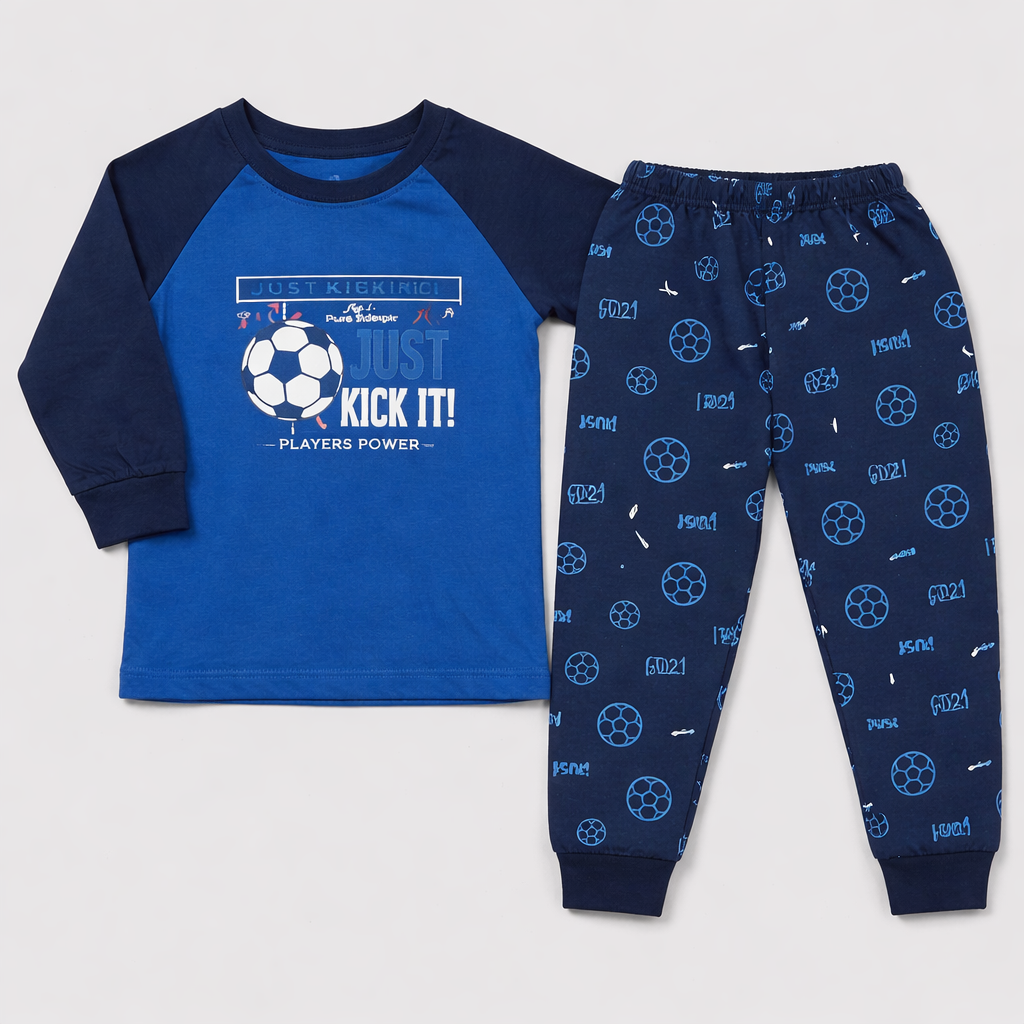 Cucumber Kids Just Kick It Football Print Blue Tracksuit Set - Cutypi