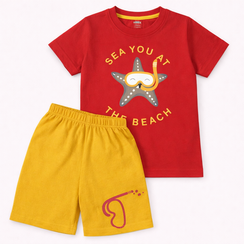 Kandyfloss Baby Boys Wave Print T-Shirt & Shorts Set Cotton Summer Outfit - Cutypi