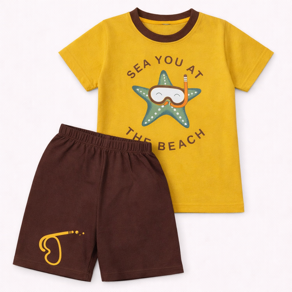 Kandyfloss Baby Boys Wave Print T-Shirt & Shorts Set Cotton Summer Outfit - Cutypi