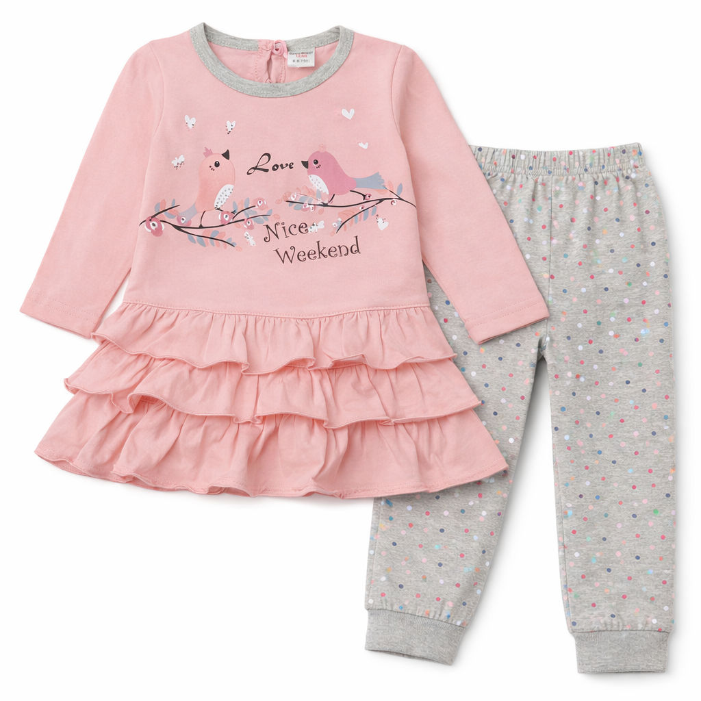 Cucumber Cucumber Girls Pink Frill Printed A-Line Dress - Cutypi