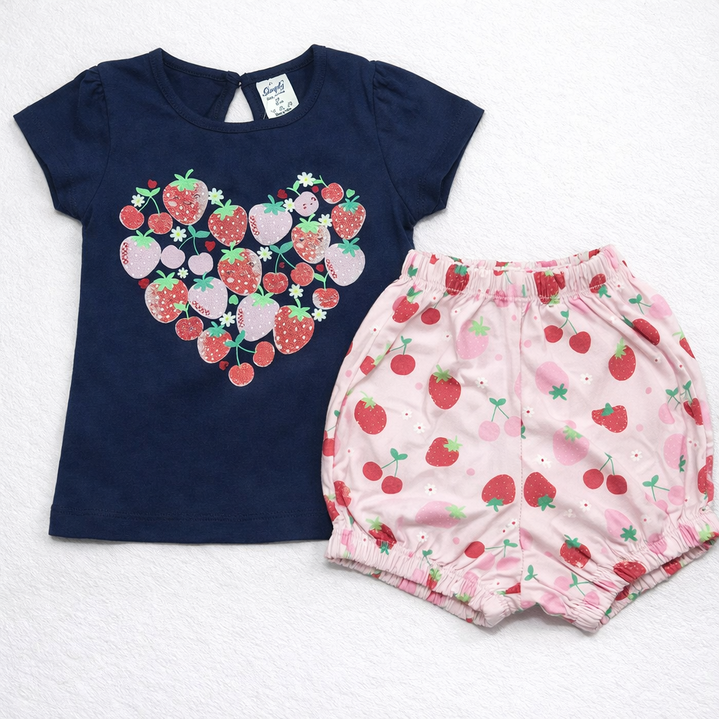 Cutypi Baby Girls Strawberry Printed Top & Shorts Set – Cute & Comfortable Summer Wear - Cutypi