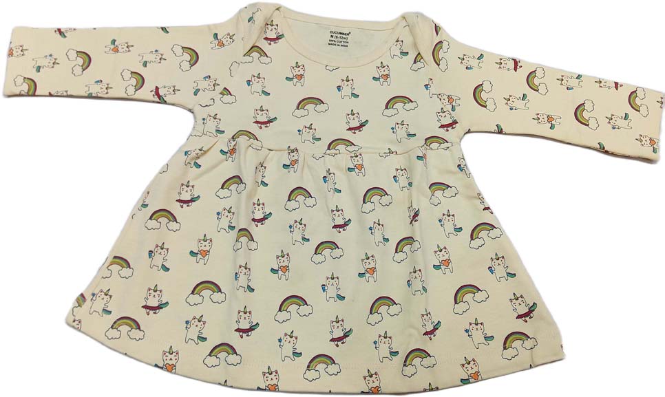 Cucumber Girls Full Sleeves Cotton Knee Length Casual Frock - Light Yellow