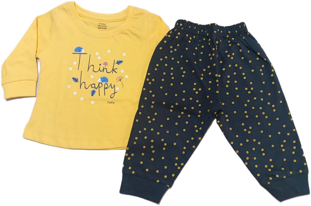 Buy Think Happy Printed Little Girl Top and Pyzama set - Yellow