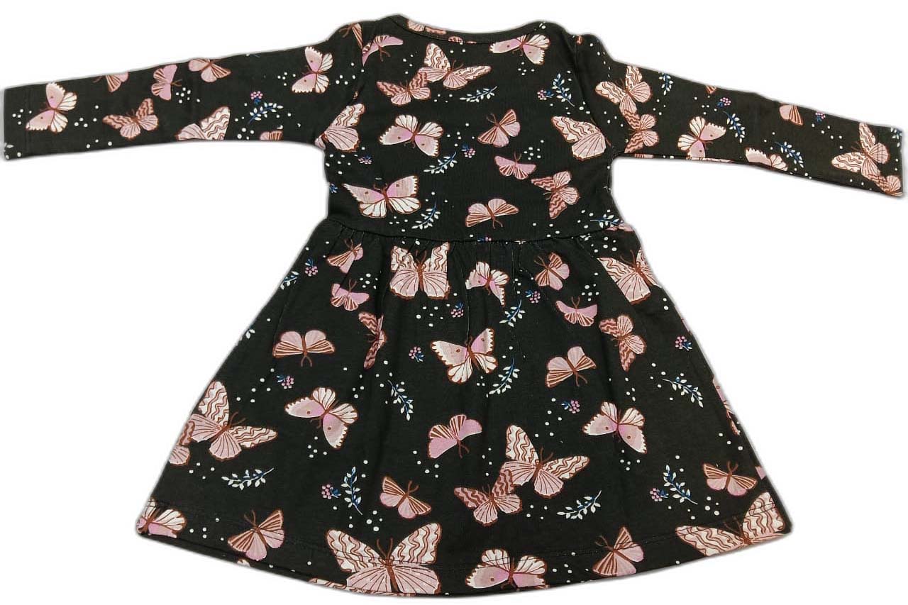 Baby Girl Full Sleeves Floral Print Frock - Black