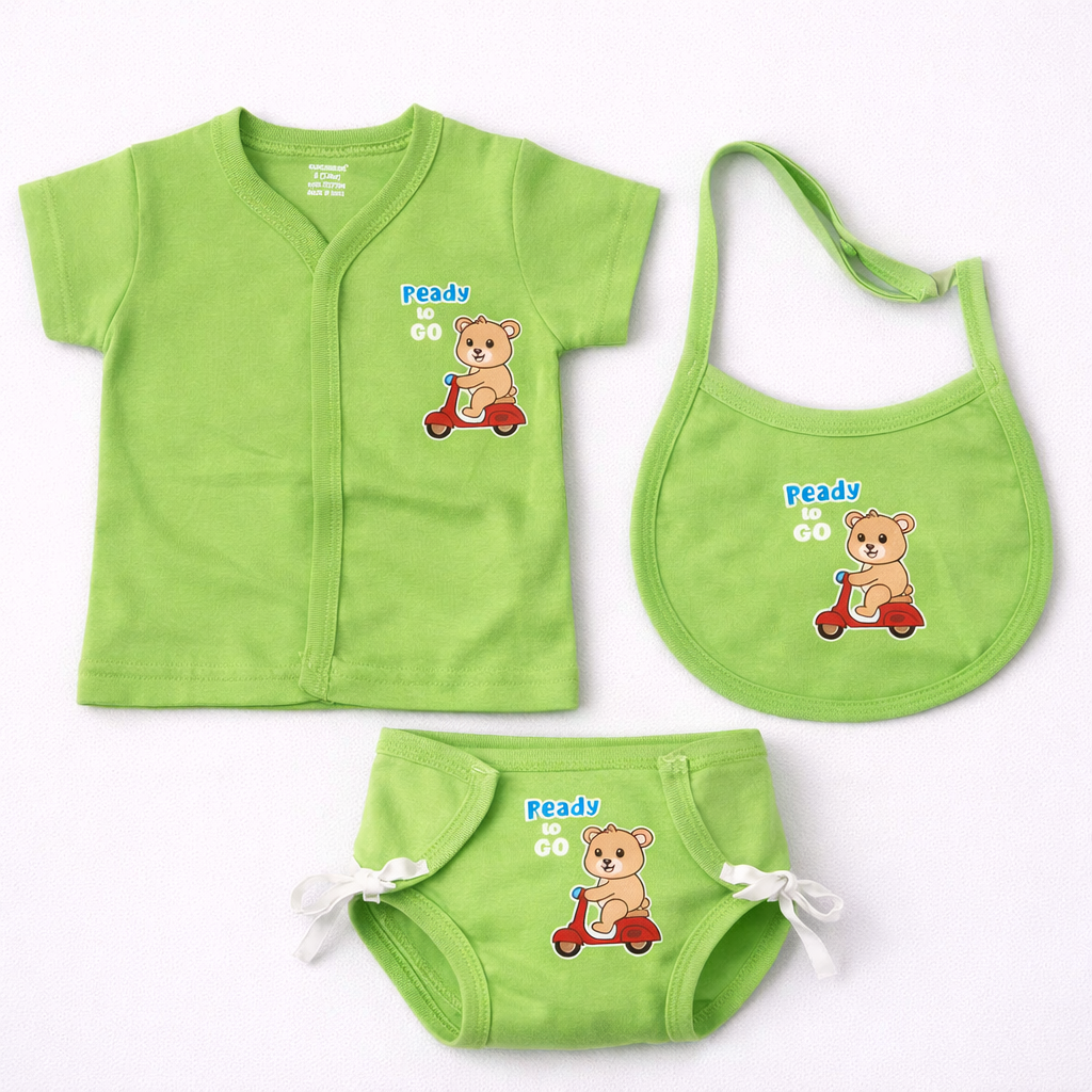 Cucumber Baby Ready to Go Bear Print Green Clothing & Bib Set - Cutypi