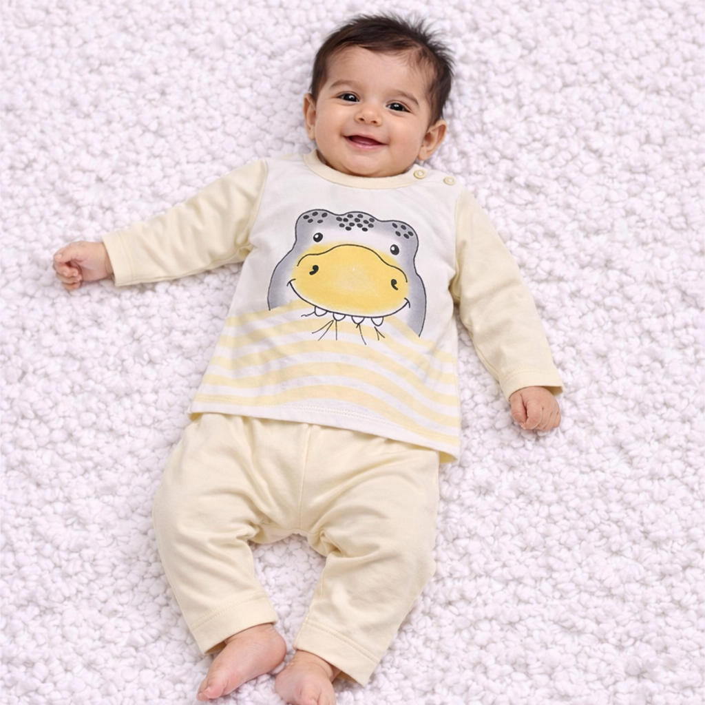 Baby Frog Printed Cotton T-Shirt with Pant Set – Mint Green
