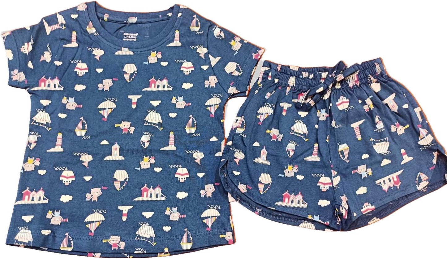 Kids T-Shirt | Top Hot Pant set for Girls - Dark Blue