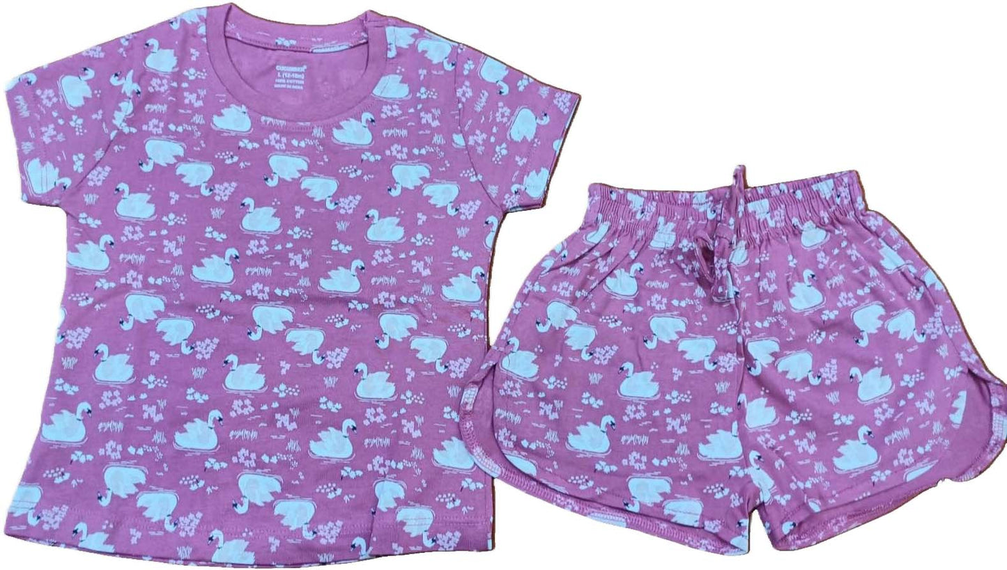 Kids T-Shirt | Top Hot Pant set for Girls - Dark Pink