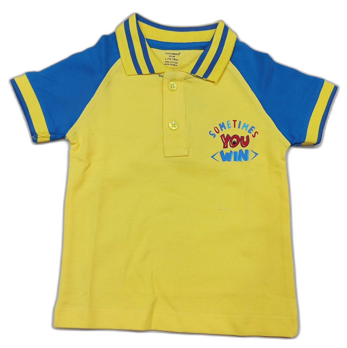 Cucumber Baby Boys Varsity Polo Collar T-Shirt – Yellow Half Sleeve Cotton - Cutypi