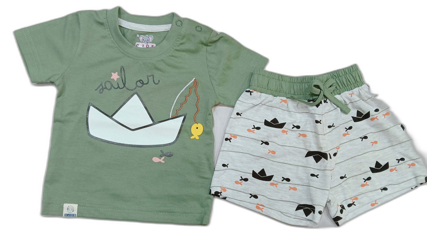 Infant Sailor printed Top with short - Green
