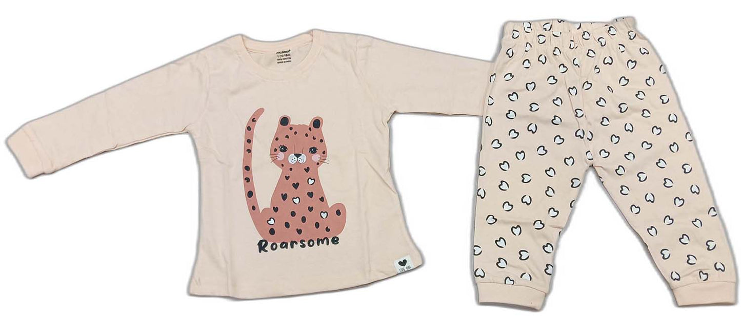 CUCUMBER Girl Sinker Full Sleeves Suit with Adorable Print - Peach