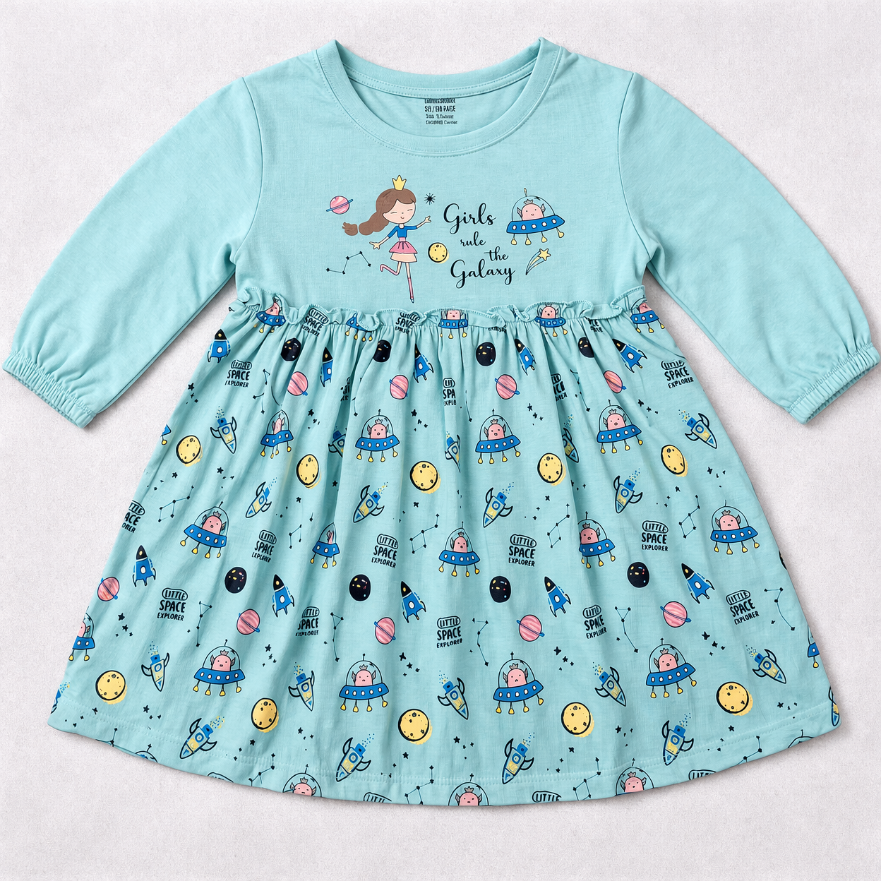 Cucumber Baby Girl Pink Cotton Frock Printed Long Sleeve - Cutypi
