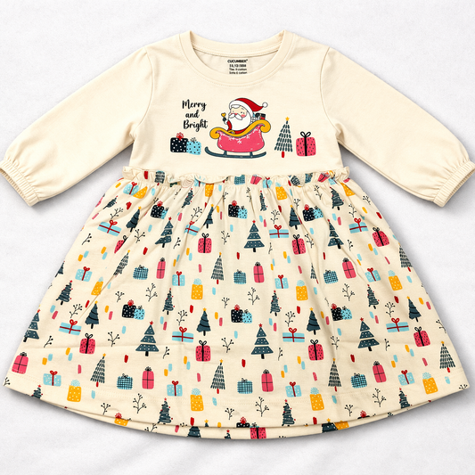 Cucumber Baby Girl Pink Cotton Frock Printed Long Sleeve - Cutypi