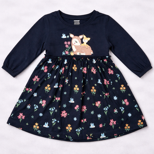 Cucumber Baby Girl Pink Cotton Frock Printed Long Sleeve - Cutypi