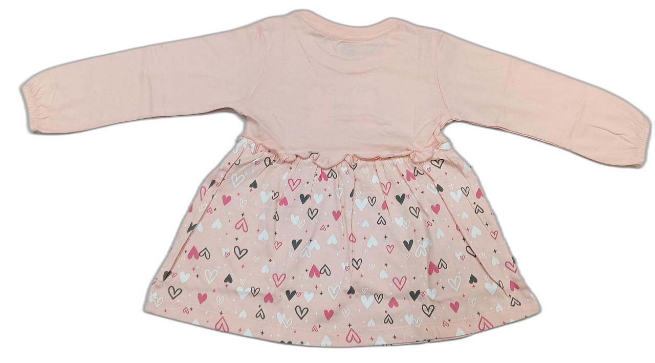 CUCUMBER Full Sleeves Frock With Bunny & Floral Print - Light Pink