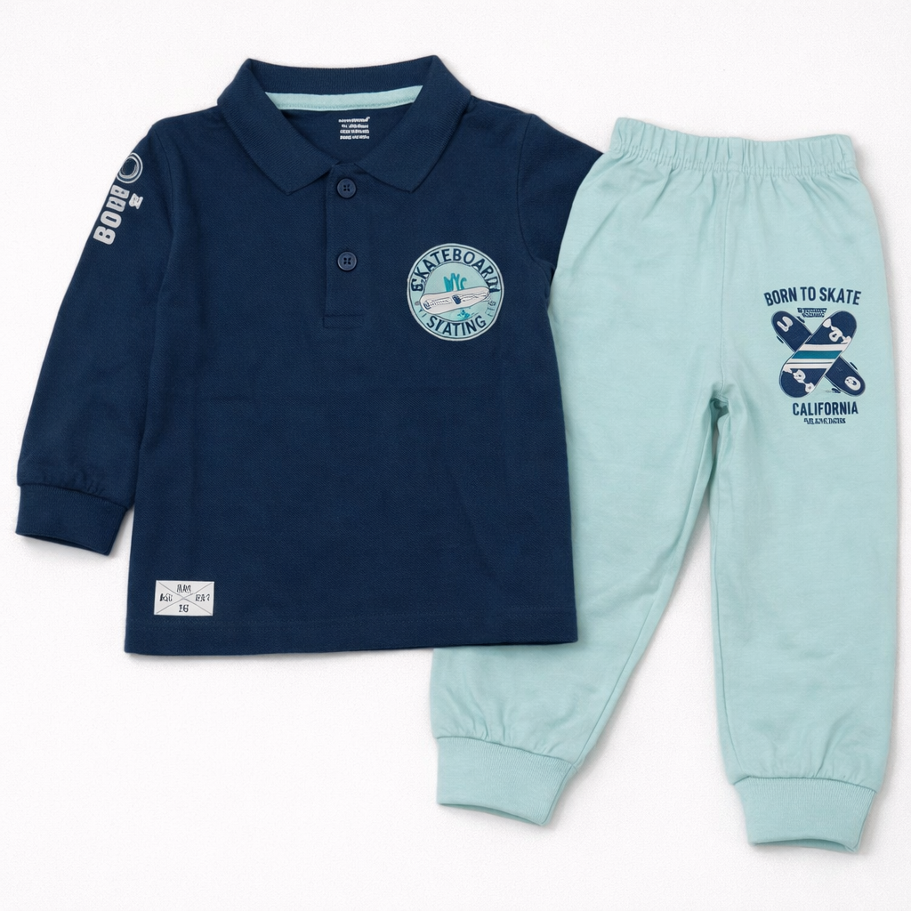 Cucumber Little Champ Sportswear Set – Dark Blue Polo & Comfy Joggers - Cutypi