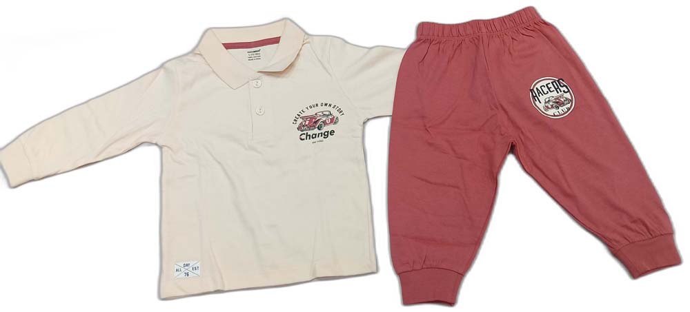 CUCUMBER Sinker Knit Full Sleeves Polo T-Shirt with Joggers - Cream