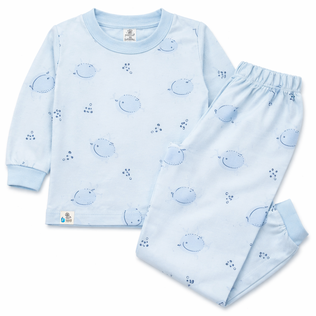 Boys Printed Cotton Clothing Set – Full Sleeve Top with Pyazama - Sky Blue