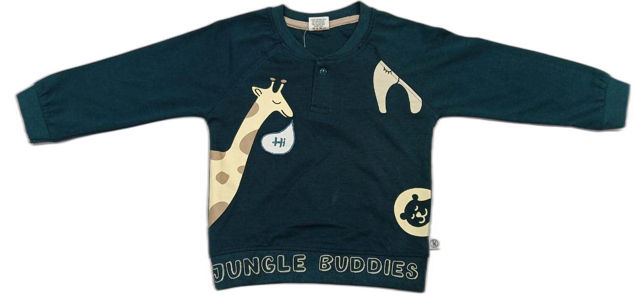 Boys Full Sleeves Regular T-Shirt with Joggers - Dark Green