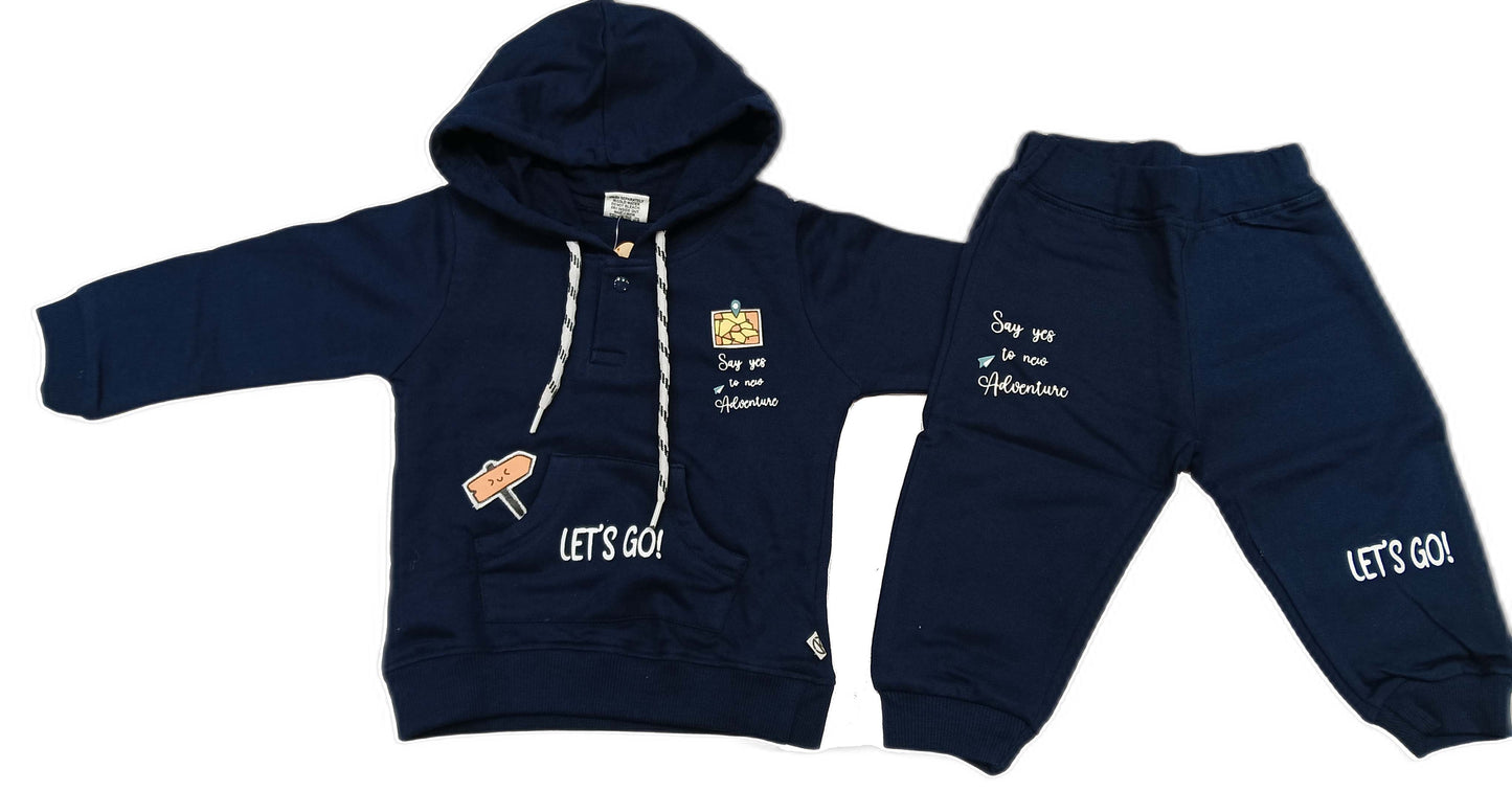 Boys Full Sleeve Hooded Sweatshirt with Joggers - Dark Blue