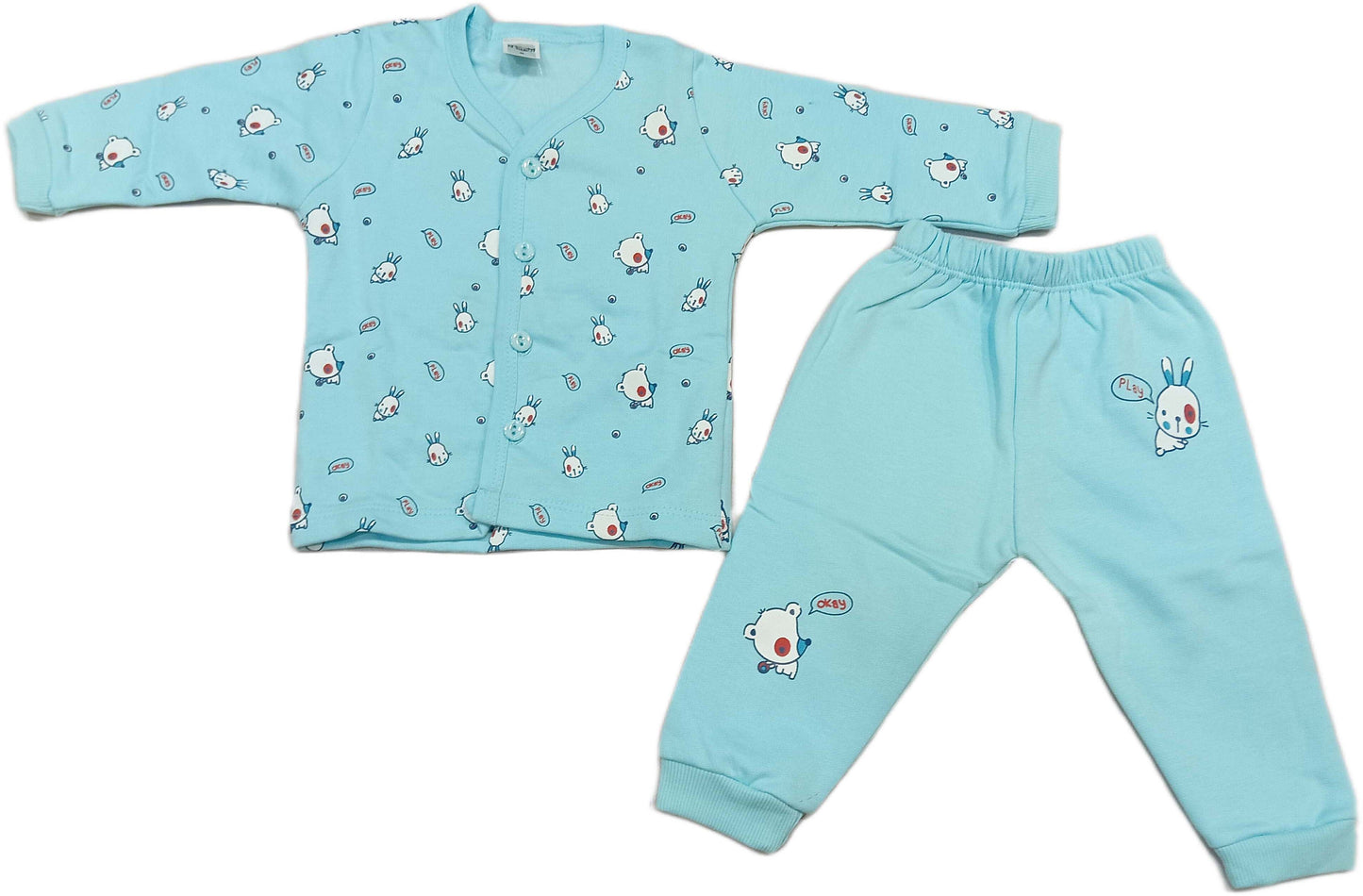 Newborn Interlock Full Sleeves Front open top with Pyzama - blue