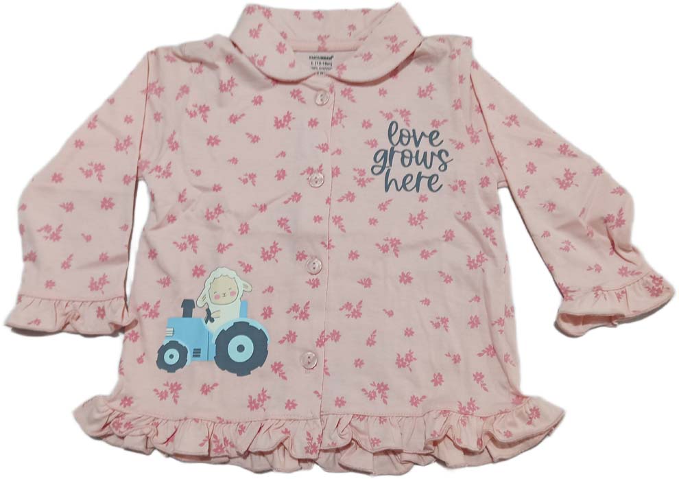 Baby Girls Printed Sleepsuit with Collar and Long Sleeves
