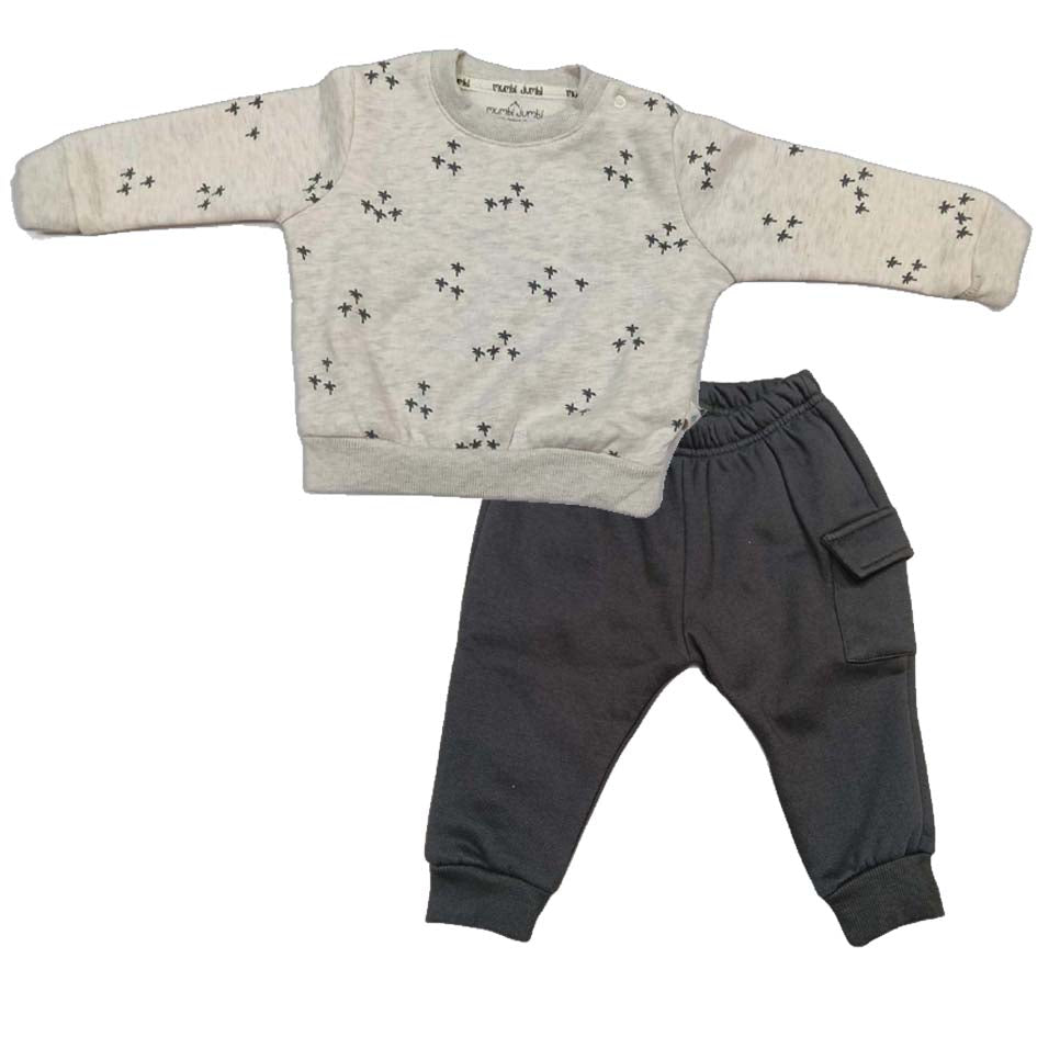 Baby Boys & Baby Girls Full Sleeve Hooded Sweatshirt with Joggers - Brown