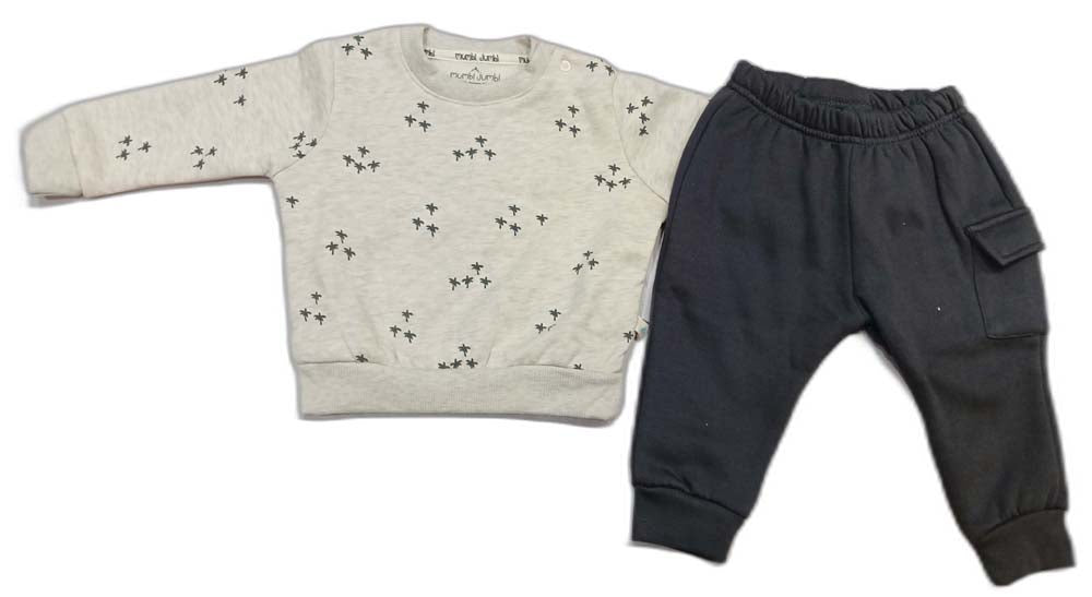 Kids Fleece Full Sleeves Winter Wear Suit - Cream