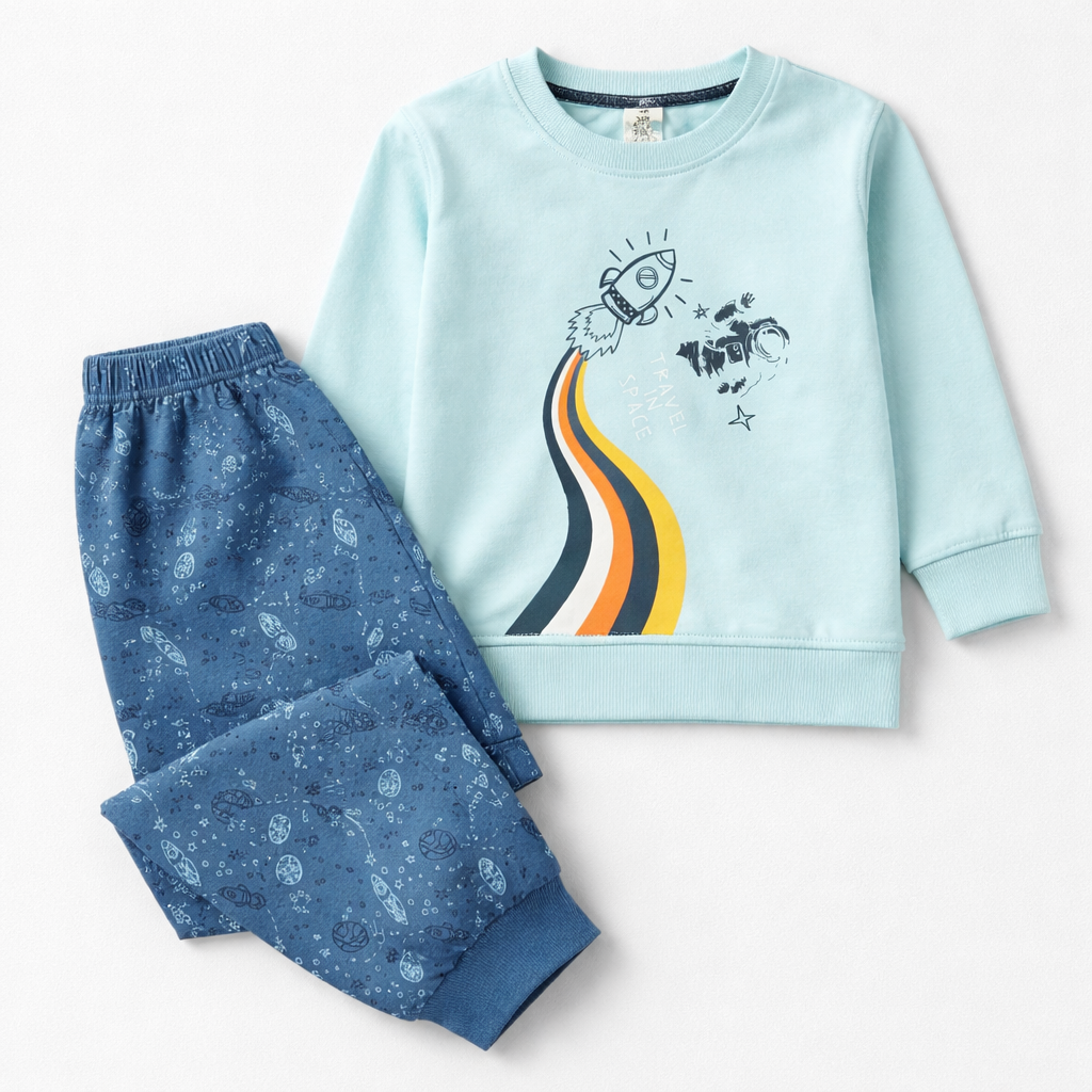 Kids Space Printed Sweatshirt & Pajama Set | Full Sleeve Suit