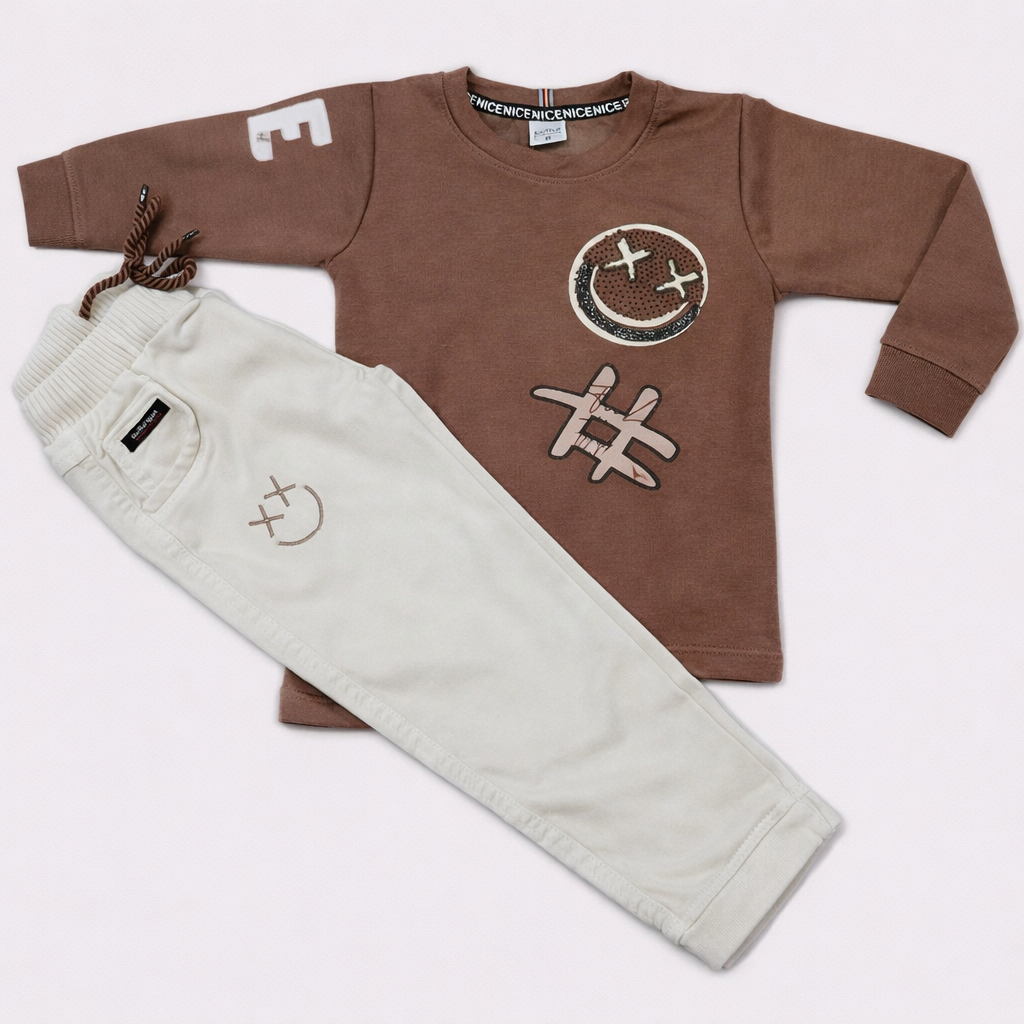 Boys Full sleeves T-Shirt with Full Pant - Brown