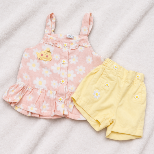Cute Stylish Baby Girl Shoulder Strip Top and Shorts Set