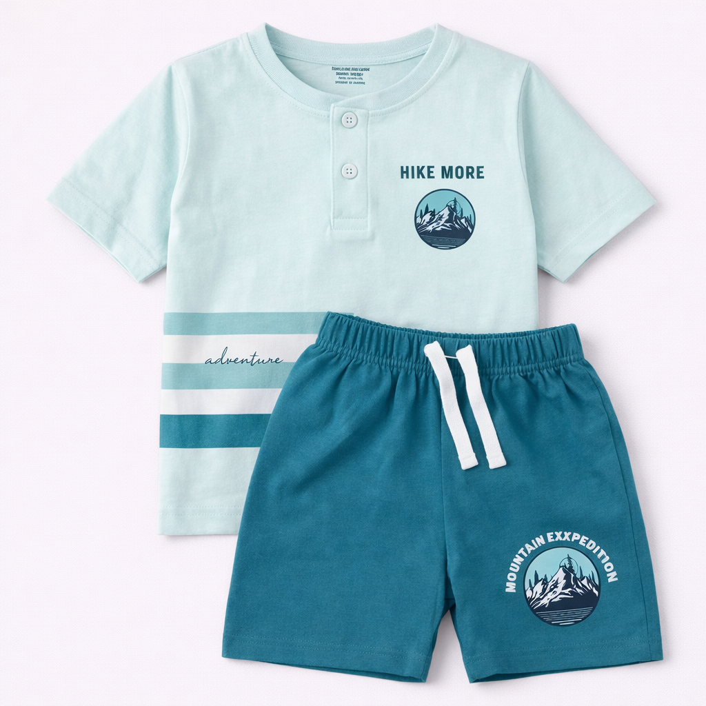 Baby Boys Hike More Print T-Shirt & Shorts Set Cotton Summer Outfit