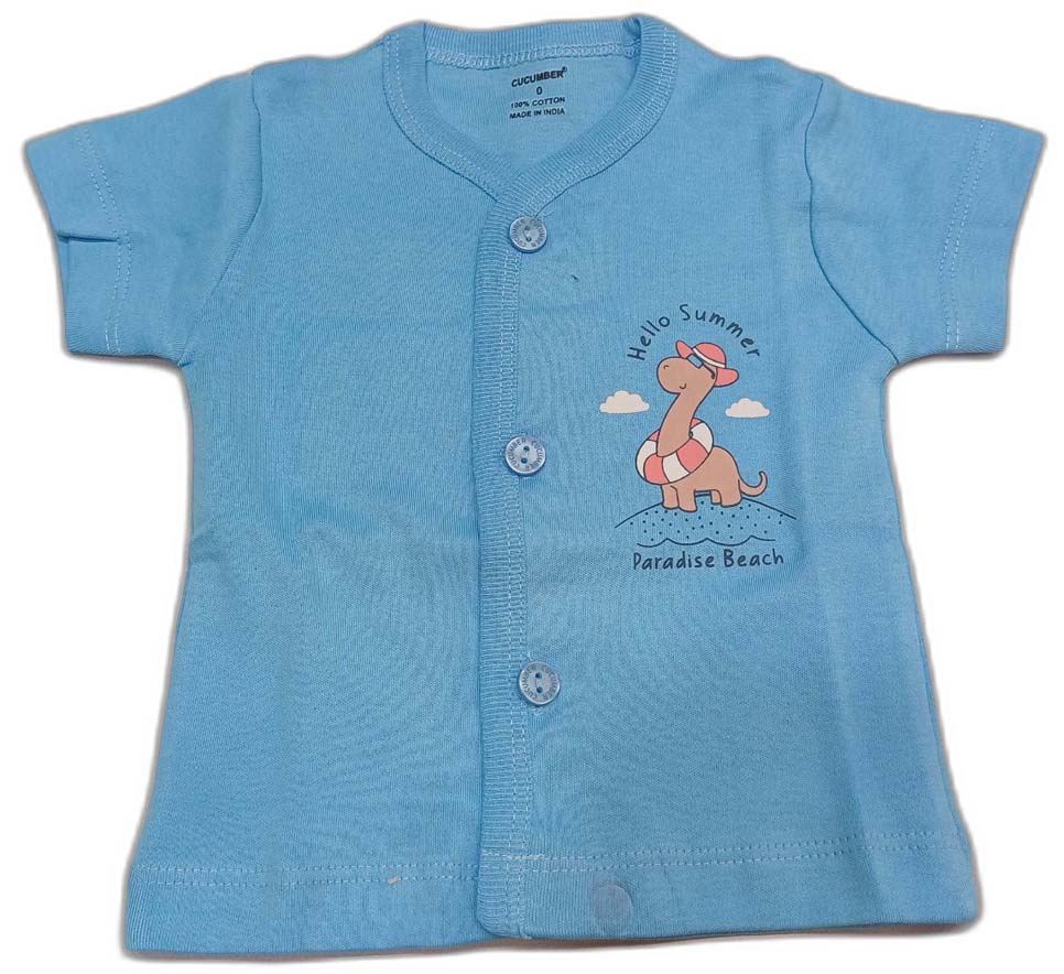 Cucumber Cucumber New Born Baby Front Open Printed Top - Sky Blue - Cutypi