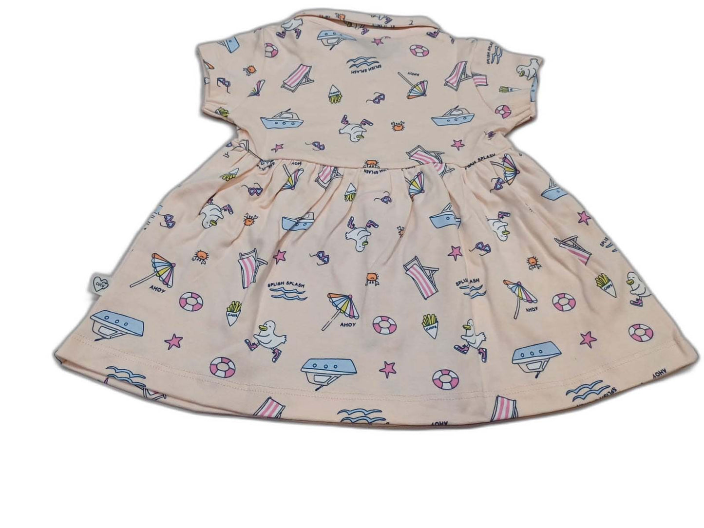 CUCUMBER Interlock Knit Half Sleeves Front Open Frock with panty - Cream