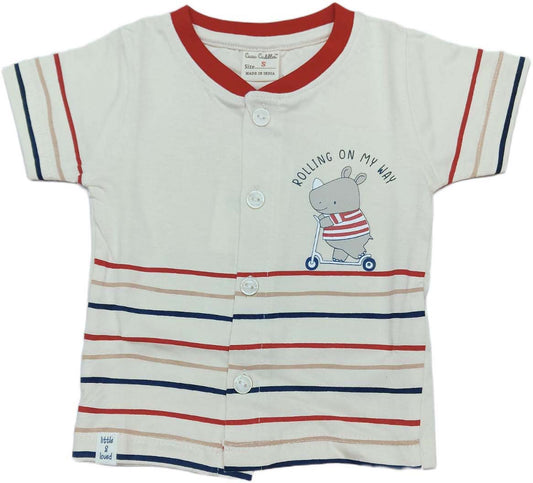 Baby boys Half Sleeve Front Open Printed T Shirt With Short - Cream