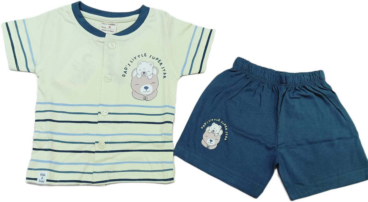 Baby boys Half Sleeve Front Open Printed T Shirt With Short - Light Green