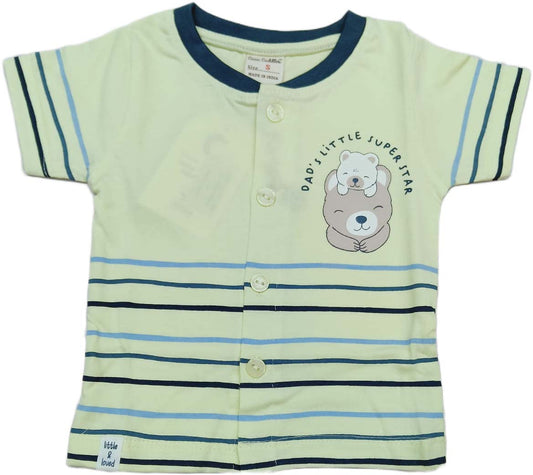 Baby boys Half Sleeve Front Open Printed T Shirt With Short - Light Green
