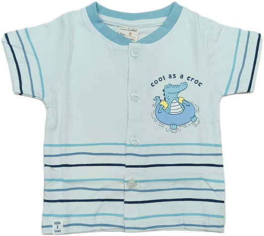 Baby boys Half Sleeve Front Open Printed T Shirt With Short - Off-White