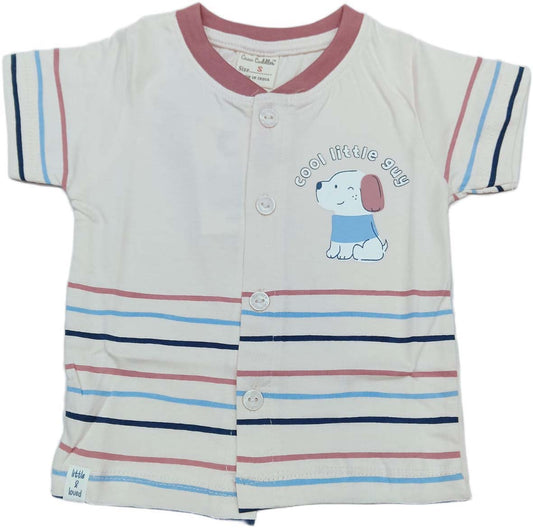 Baby boys Half Sleeve Front Open Printed T Shirt With Short - Pink