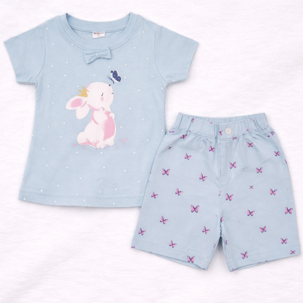 Krunchy Krunchy Girl Top Short Set Light Blue - Cutypi