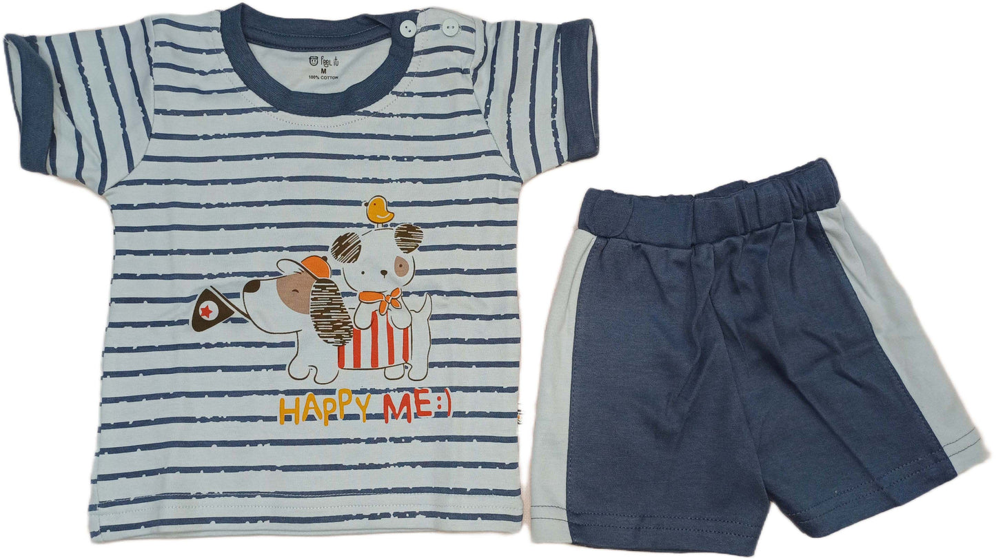Boys Striped Cotton T-shirt With Shorts White