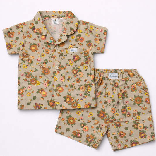 Little Champs Baby Girl Floral Half Sleeves Top with Short - Biege - Cutypi