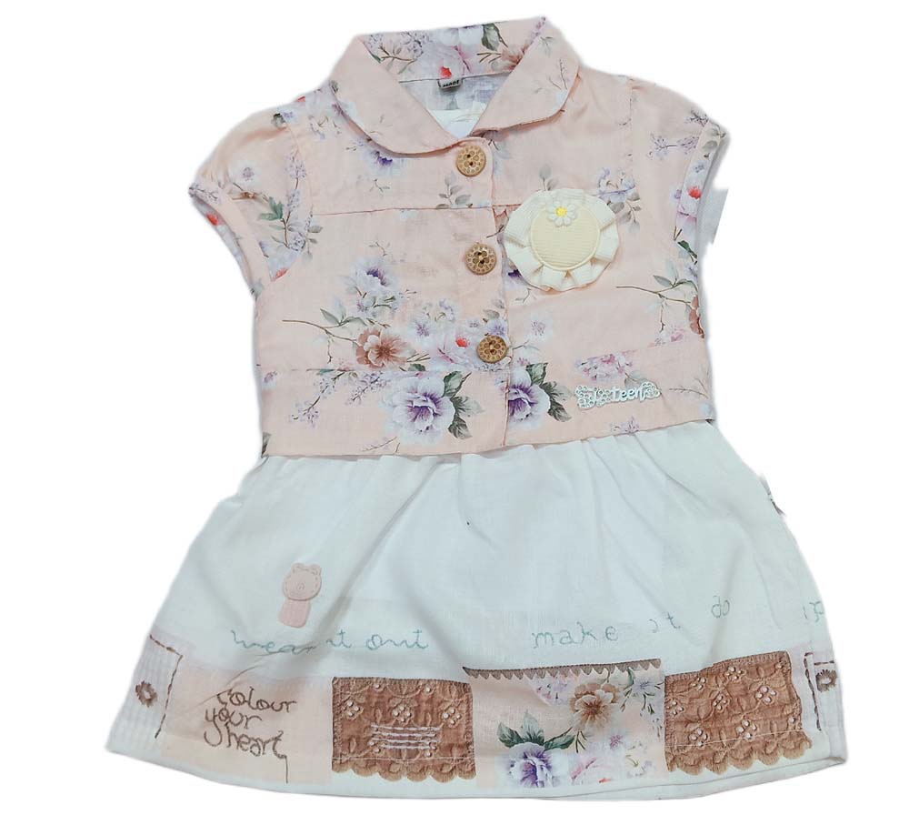 Baby Girl Sleeveless Party Frock with Peter Pan Collor - Pink