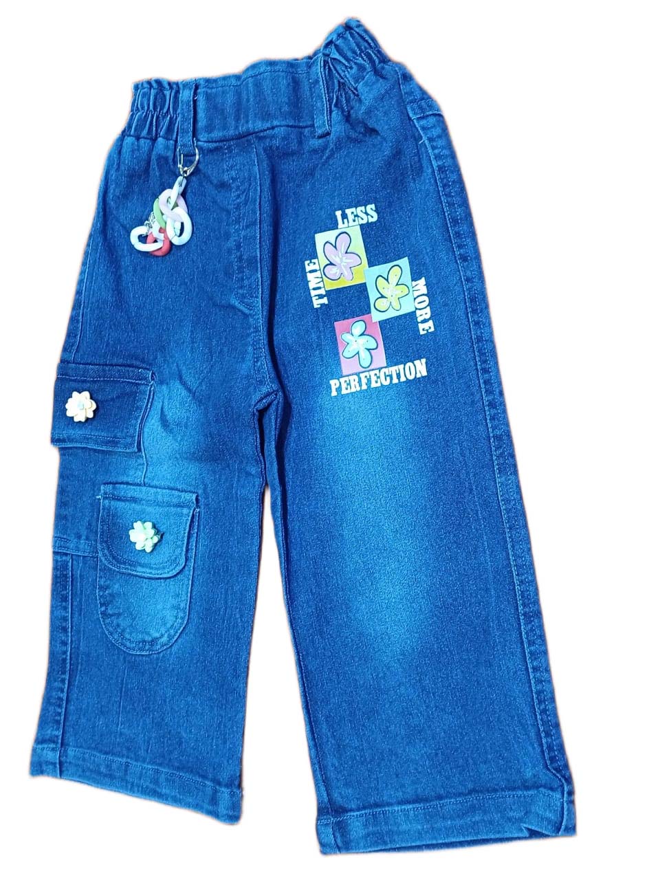 Girls Short Sleeves Floral Print Top & Jeans Set