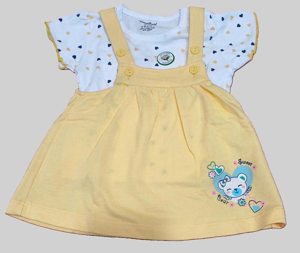 Baby Girl Dungaree Type Frock Light Yellow