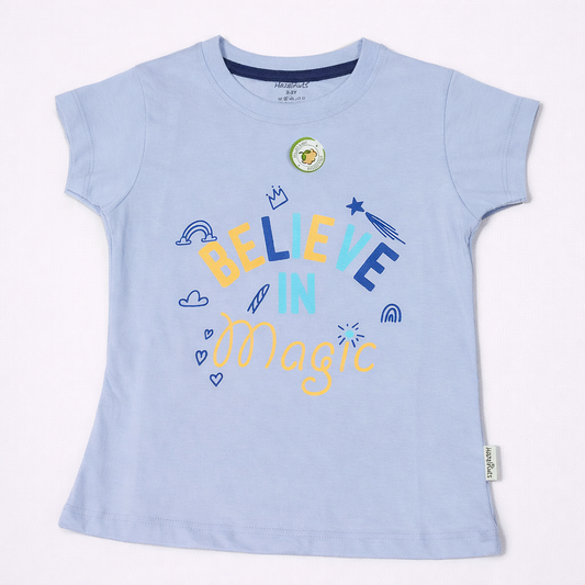 Hazelnut Baby Girls Sky Blue Printed Top | Casual T-Shirt