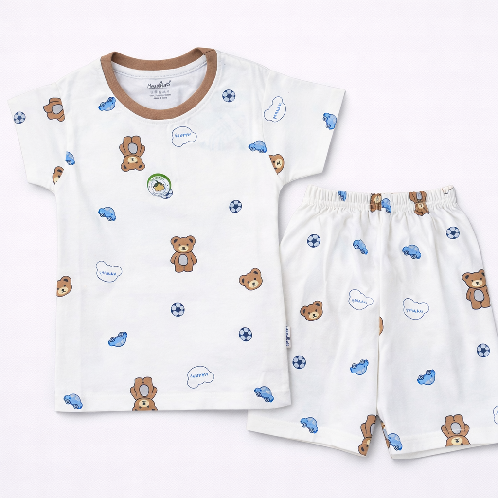 Hazelnut Boys Cotton T-Shirt & Shorts Set – White Bear Print
